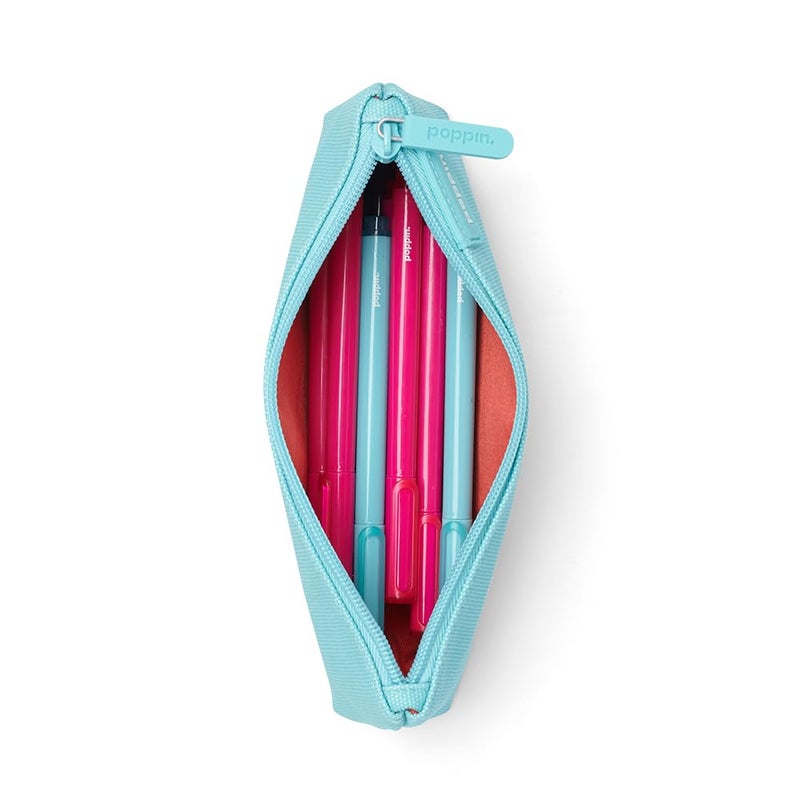 Poppin Pencil Case, Large Capacity Pencil Pouch with Zipper Closure, Sturdy Canvas with Contrast Lining, (Aqua, Small) - Image 2